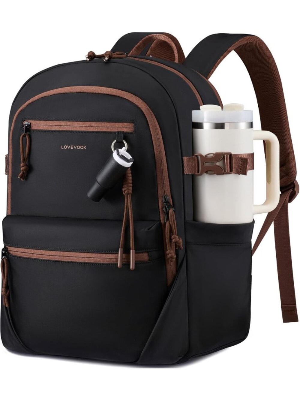 Stylish 15.6" Laptop Backpack with Cute Pendant, Waterproof Travel Bag, Large